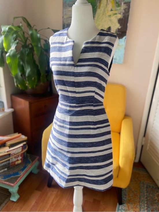 Pim + Larkin Dresses & Skirts - Pim + Larkin Navy and White Striped V-Notch Sheath Dress